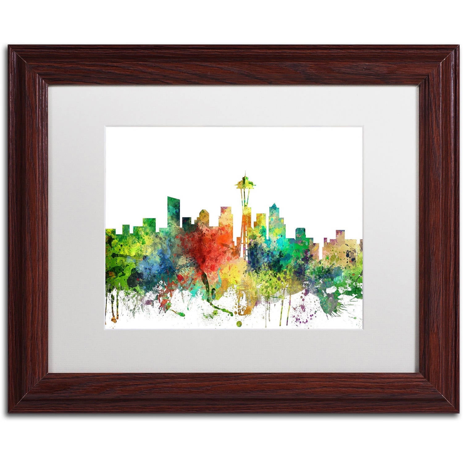 Trademark Fine Art "Seattle Washington Skyline SP" Canvas Art by Marlene Watson, White Matte, Wood Frame