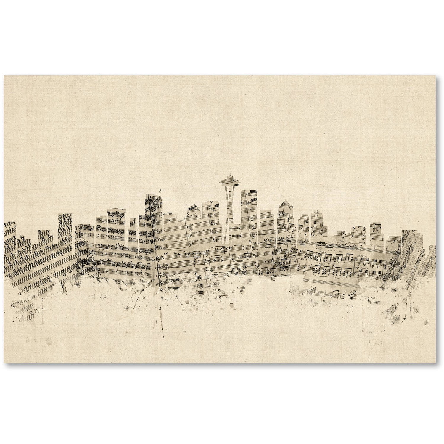 Trademark Fine Art "Seattle Washington Skyline Sheet Music" Canvas Art by Michael Tompsett