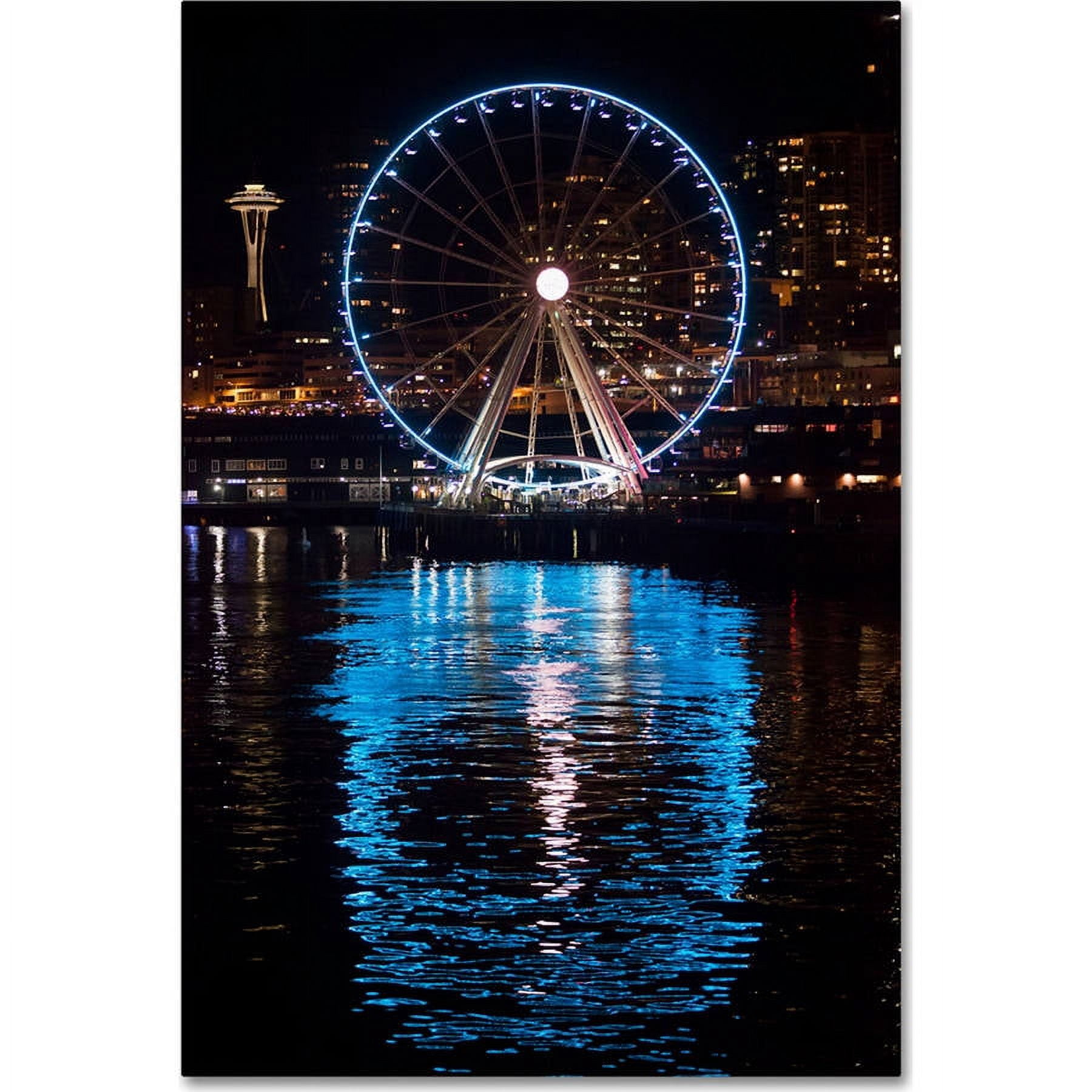Trademark Fine Art "Seattle Waterfront at Night" Canvas Art by Yale Gurney