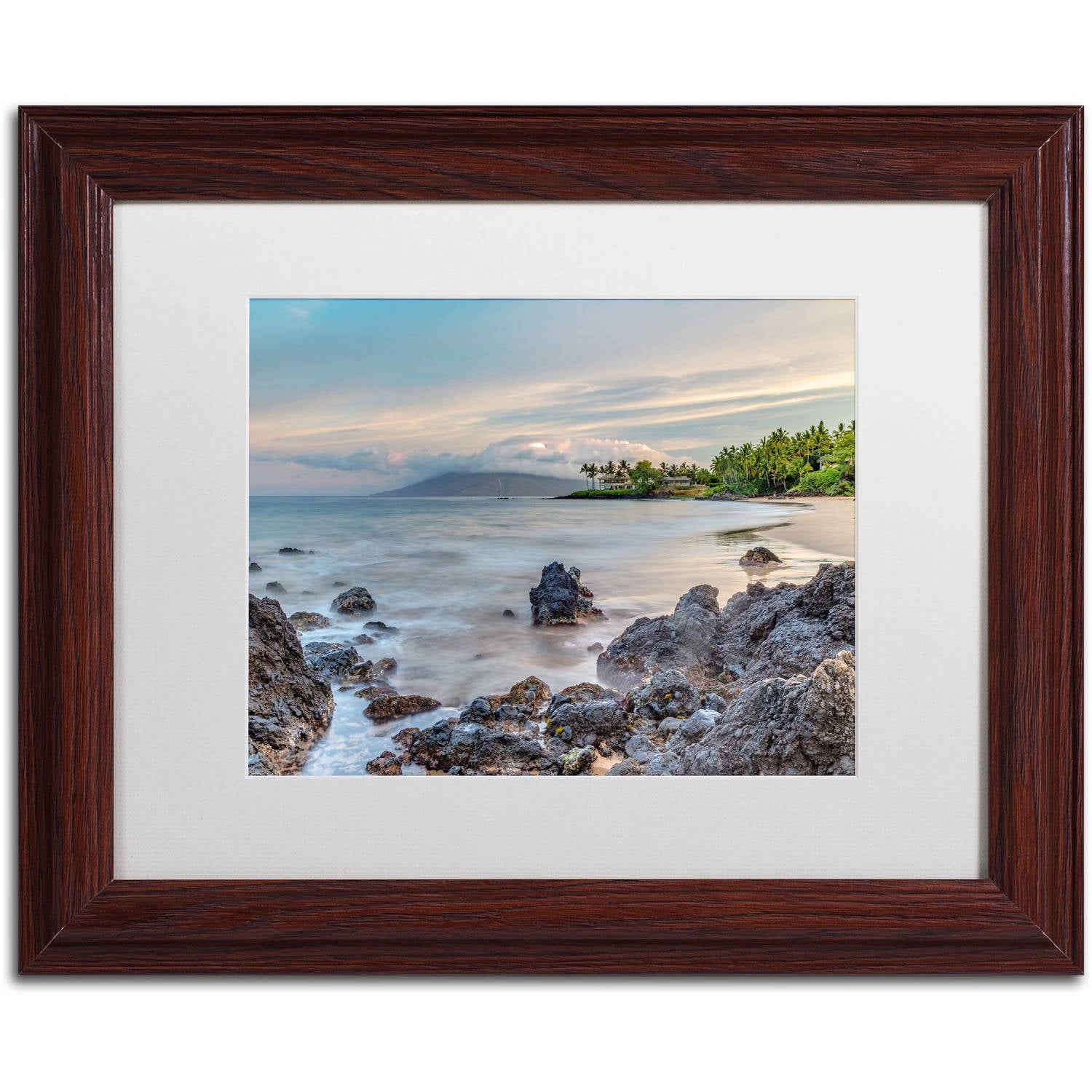 Trademark Fine Art 'Secret Beach Sunrise Maui' Canvas Art by Pierre Leclerc, White Matte, Wood Frame