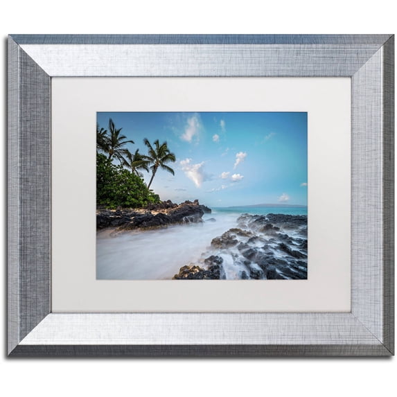 Trademark Fine Art 'Secret Cove Twilight' Canvas Art by Pierre Leclerc, White Matte, Silver Frame