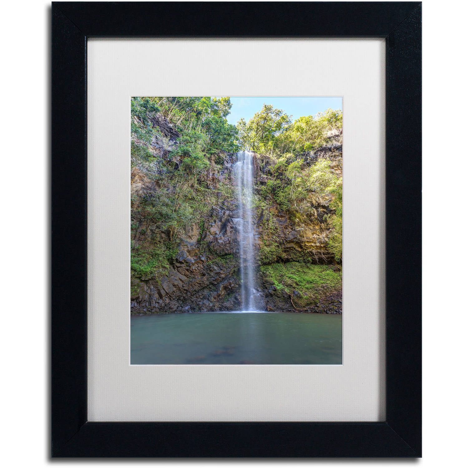 Trademark Fine Art 'Secret Falls' Canvas Art by Pierre Leclerc, White Matte, Black Frame