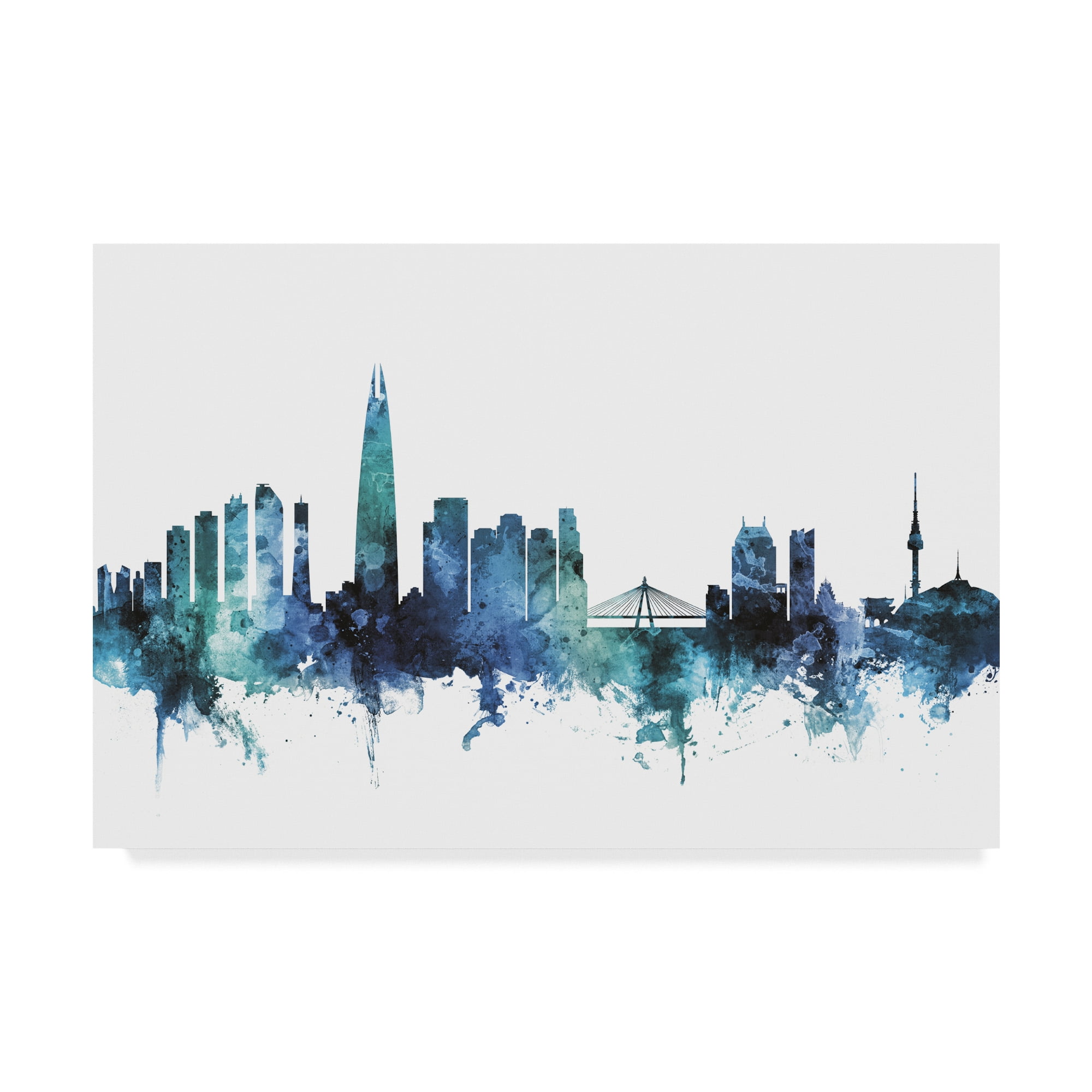 Trademark Fine Art 'Seoul Blue Teal Skyline' Canvas Art by Michael Tompsett