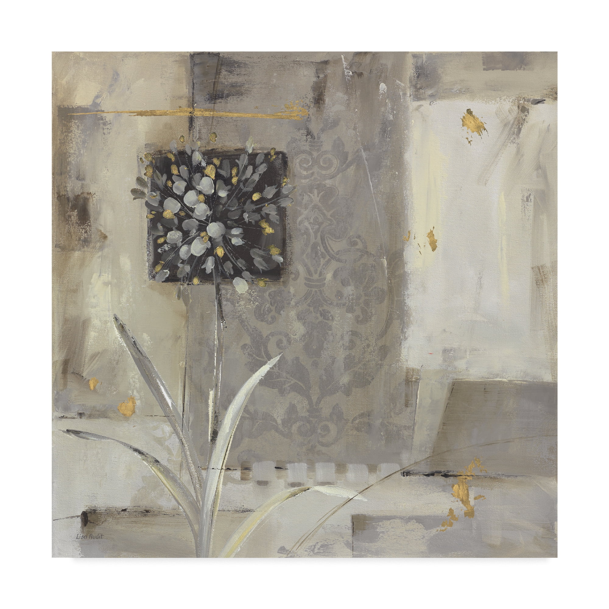 Shades of Gray I Abstract Canvas Art with Gold Accents