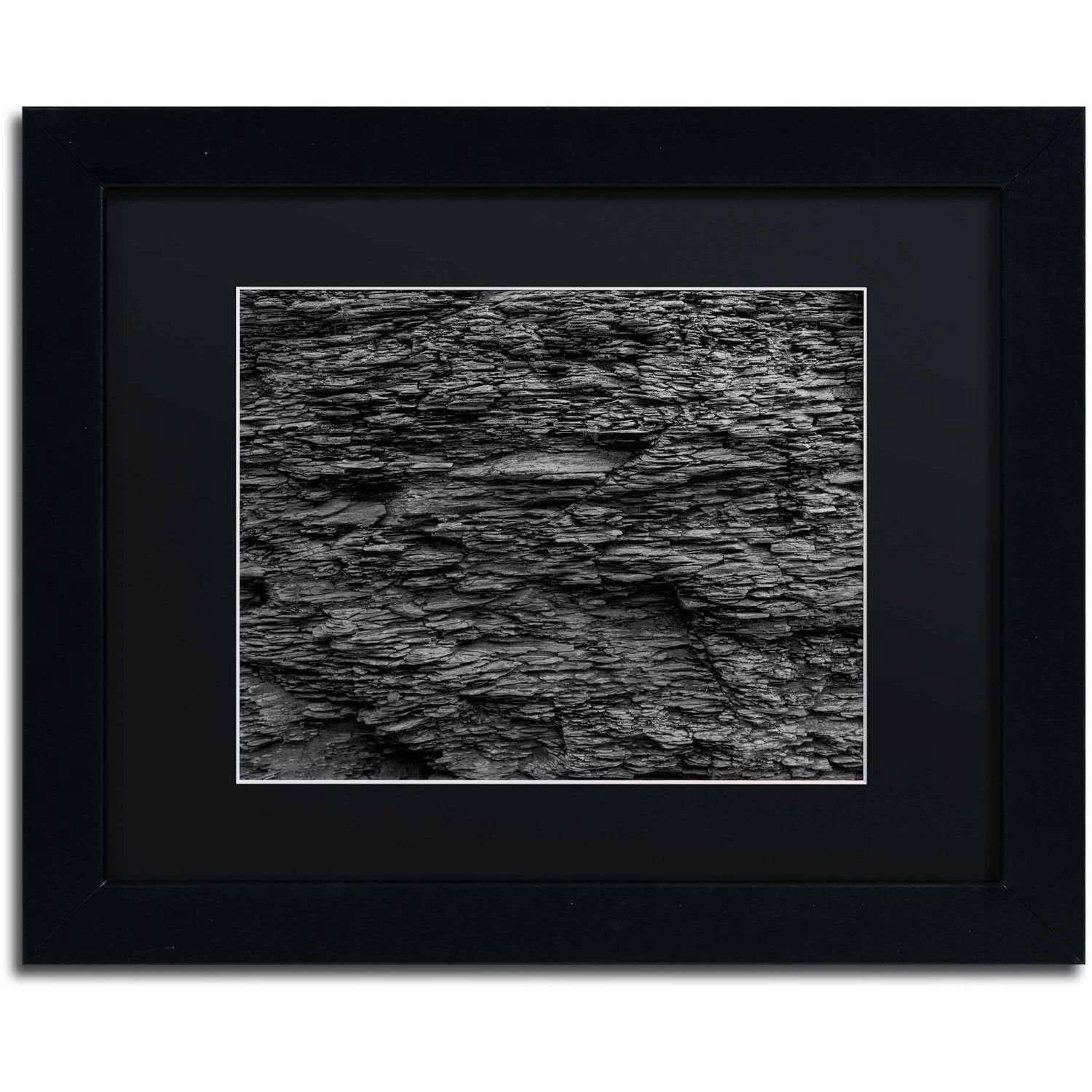 Trademark Fine Art "Shale Abstract in Black and White" Canvas Art by Kurt Shaffer, Black Matte, Black Frame