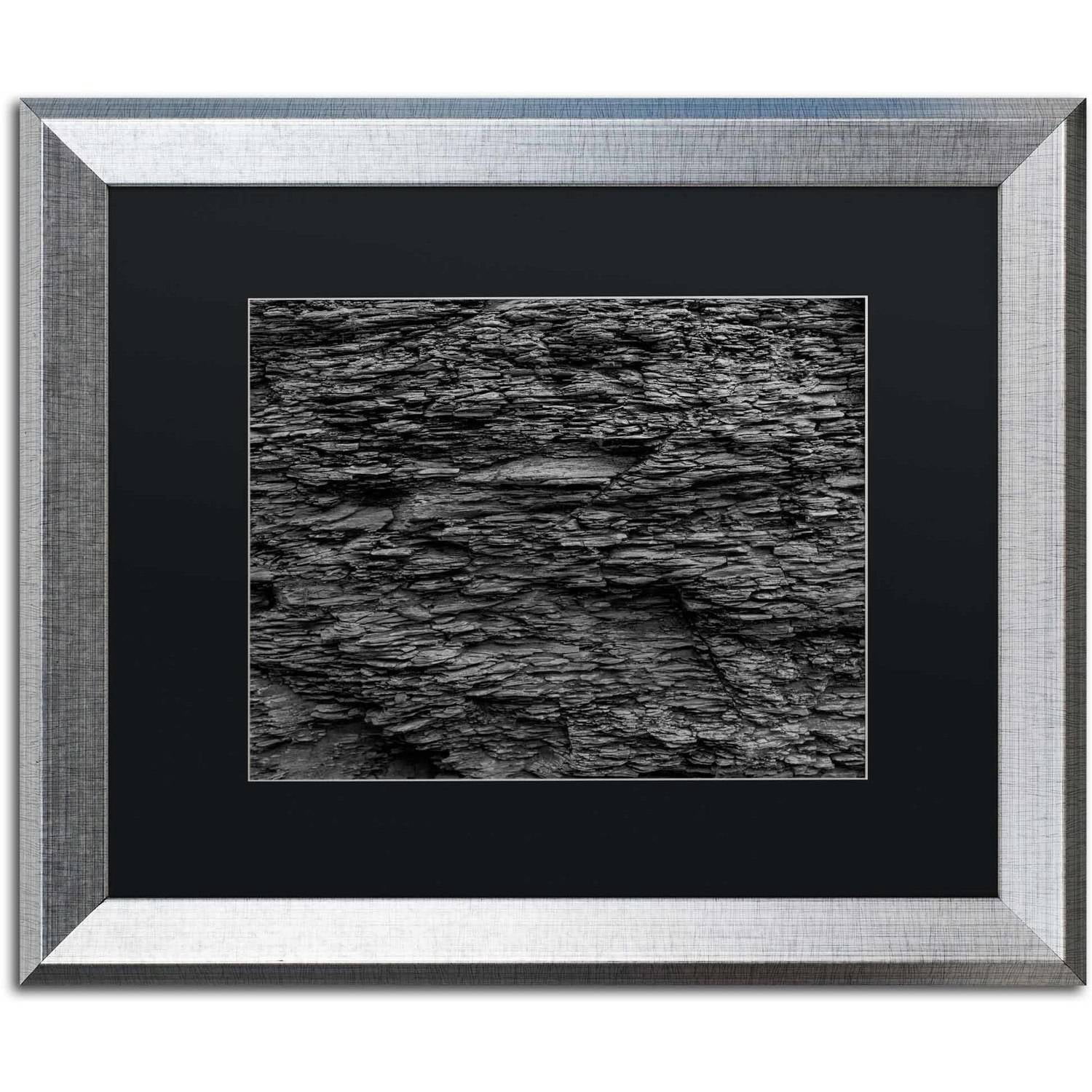 Trademark Fine Art "Shale Abstract in Black and White" Canvas Art by Kurt Shaffer, Black Matte, Silver Frame