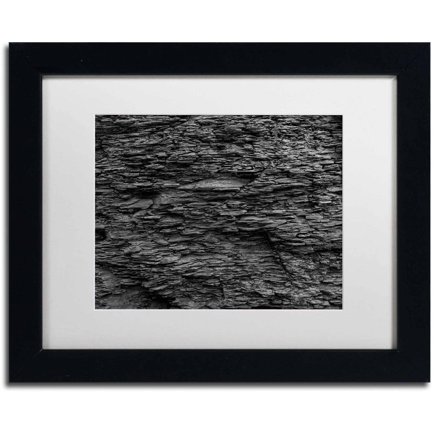 Trademark Fine Art "Shale Abstract in Black and White" Canvas Art by Kurt Shaffer, White Matte, Black Frame
