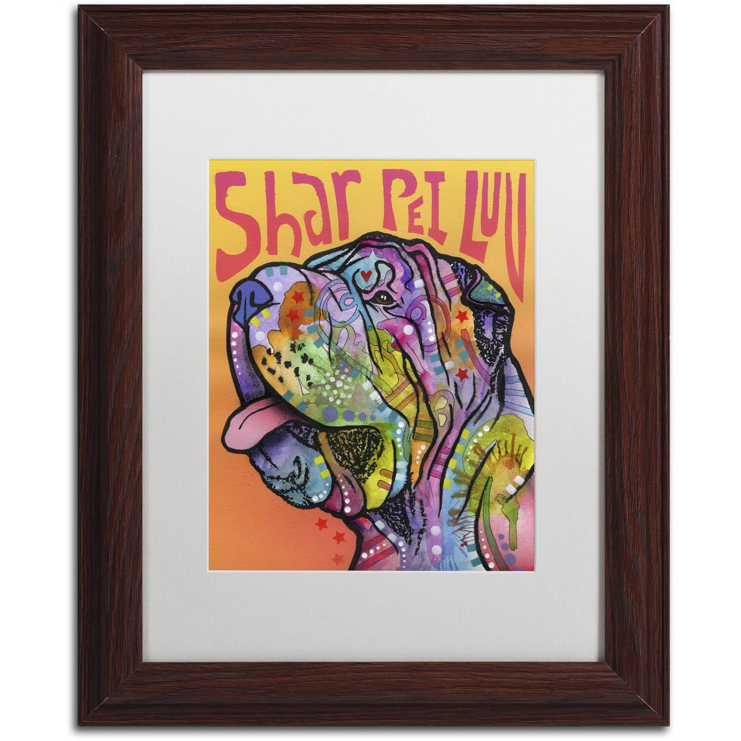 Trademark Fine Art 'Shar Pei Love' Canvas Art by Dean Russo, White Matte, Wood Frame