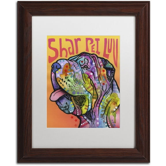 Trademark Fine Art 'Shar Pei Love' Canvas Art by Dean Russo, White Matte, Wood Frame