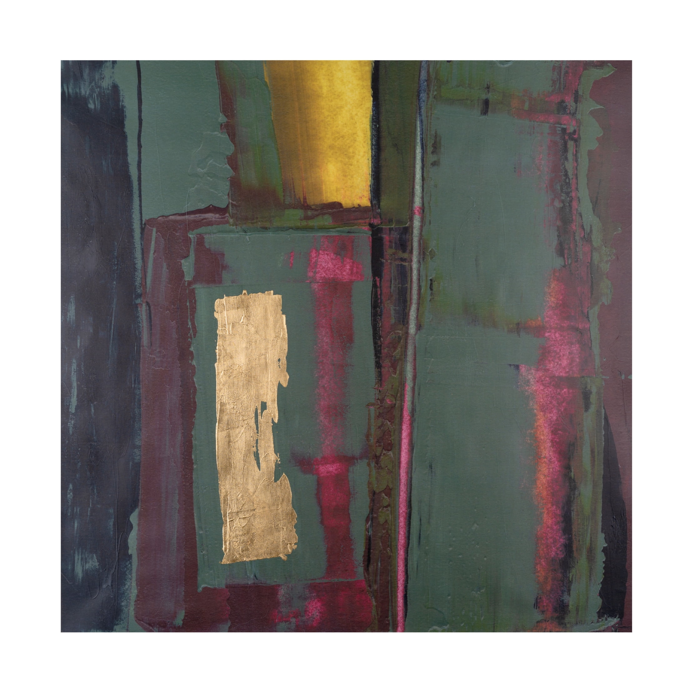 Abstract Green and Gold Canvas Art with Wooden Frame