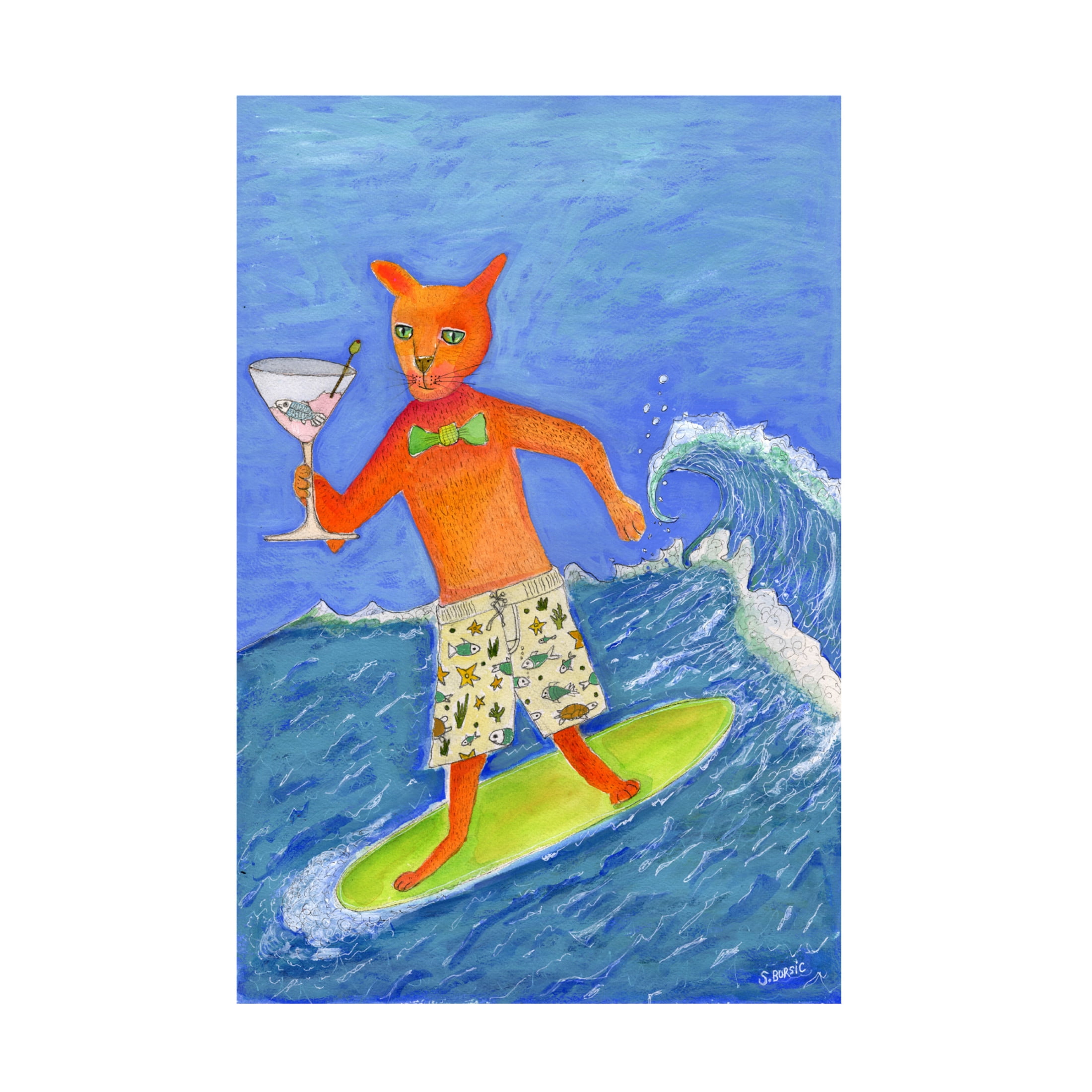 Trademark Fine Art Sharyn Bursic  Surfing Cocktail Cat Canvas Wall Art