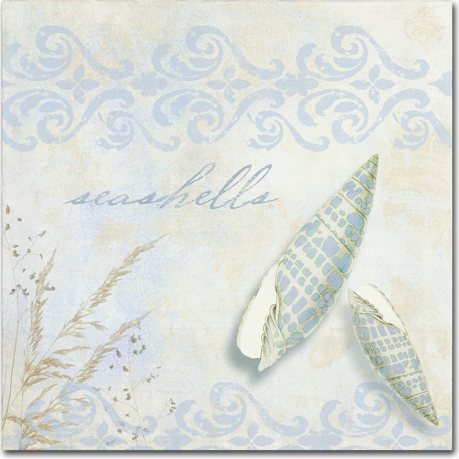 Nautical Coastal Blue and Tan Seashells Canvas Art