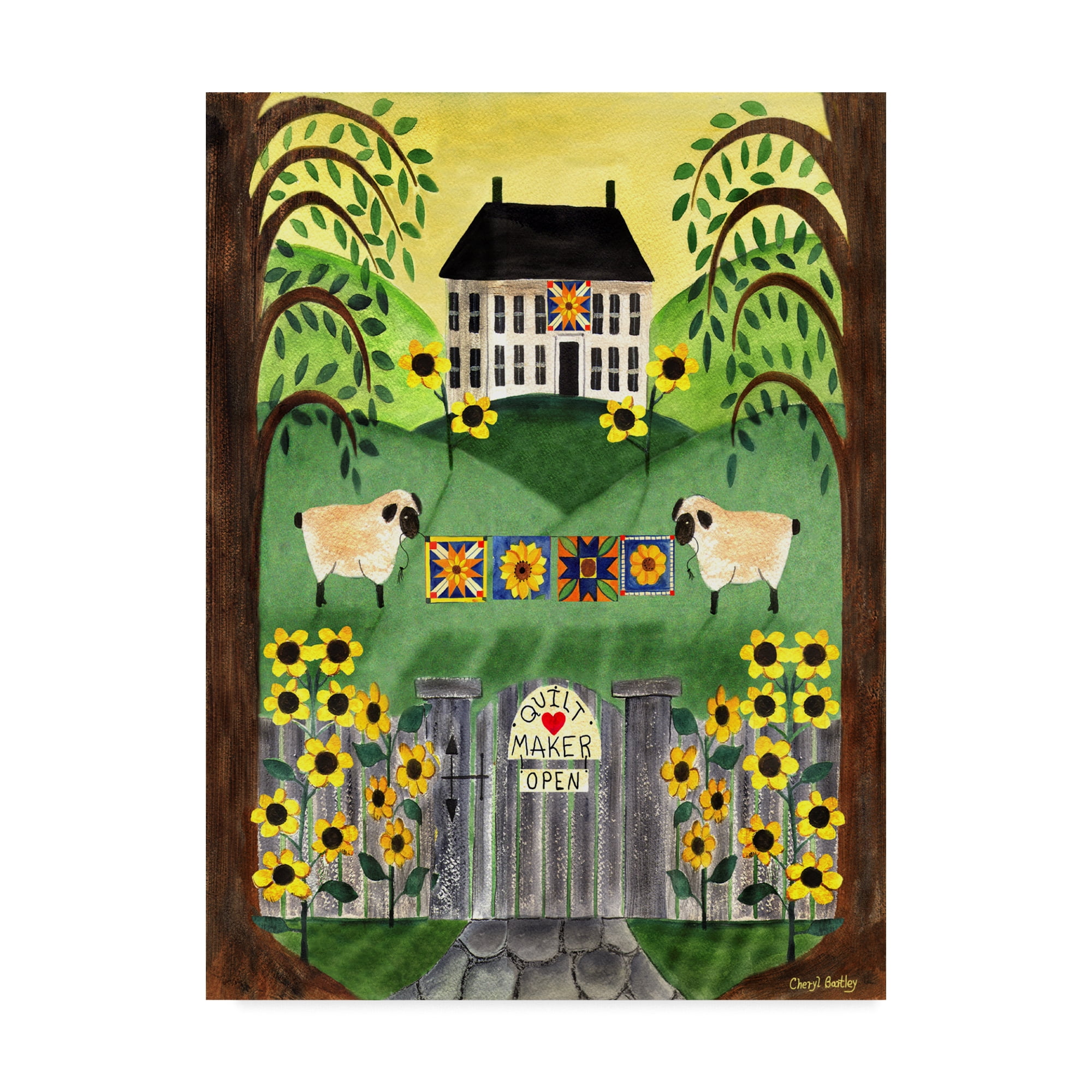 Trademark Fine Art 'Sheep Quilt House' Canvas Art by Cheryl Bartley