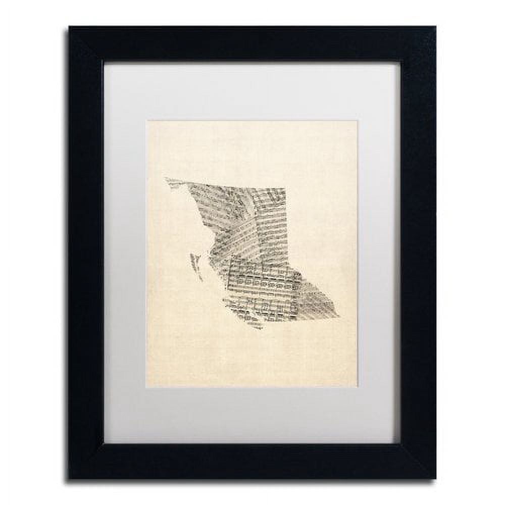 Trademark Fine Art "Sheet Music Map British Columbia" Canvas Art by Michael Tompsett White Matte, Black Frame