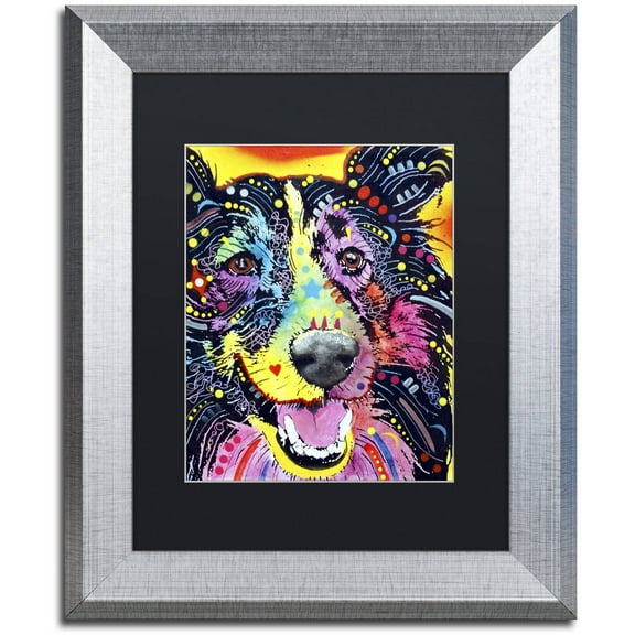 Trademark Fine Art "Sheltie" Canvas Art by Dean Russo, Black Matte, Silver Frame