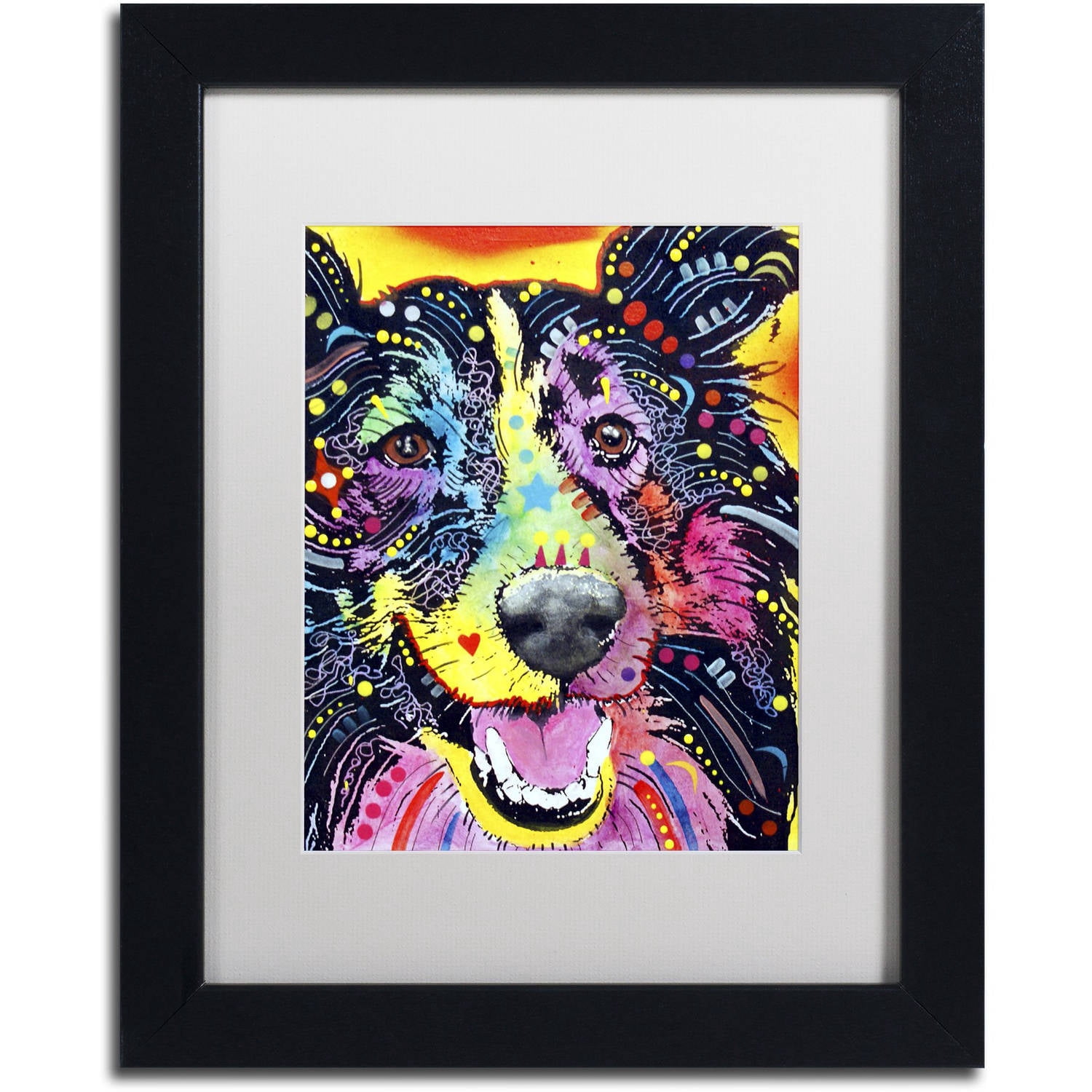 Trademark Fine Art "Sheltie" Canvas Art by Dean Russo, White Matte, Black Frame