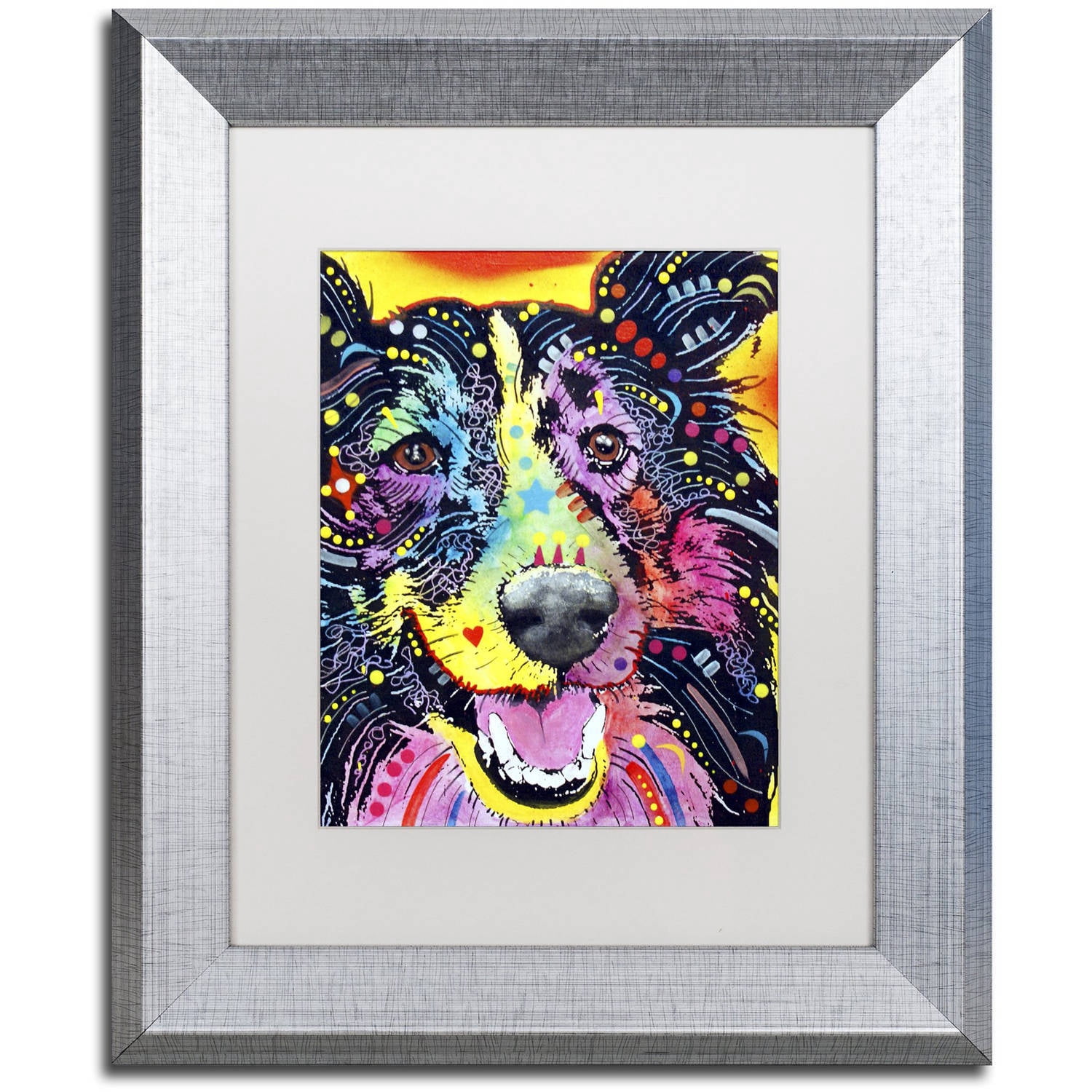 Trademark Fine Art "Sheltie" Canvas Art by Dean Russo, White Matte, Silver Frame