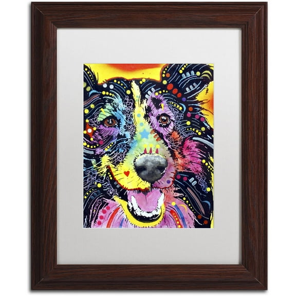 Trademark Fine Art "Sheltie" Canvas Art by Dean Russo, White Matte, Wood Frame