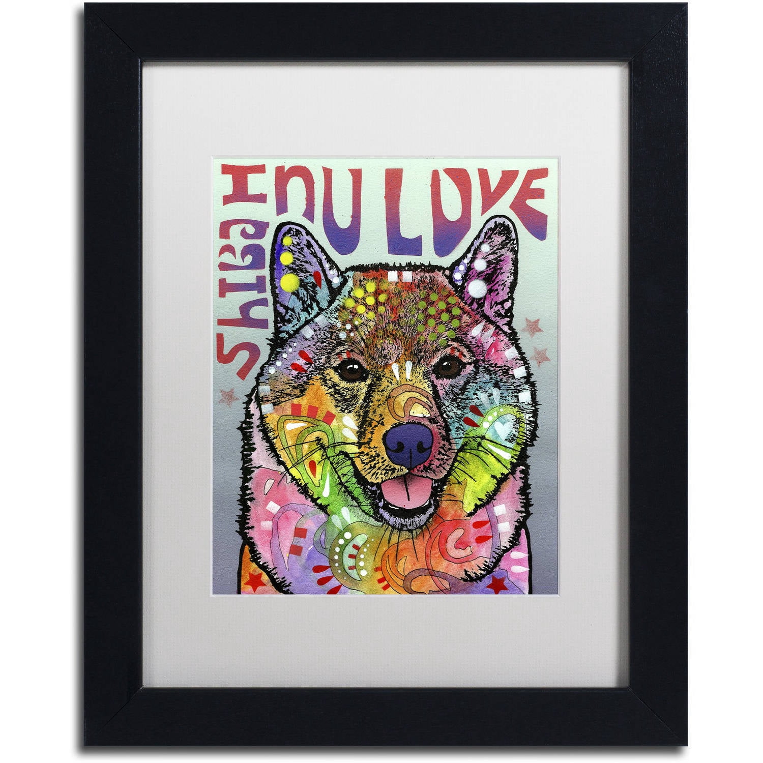 Trademark Fine Art 'Shiba Inu Luv' Canvas Art by Dean Russo, White Matte, Black Frame
