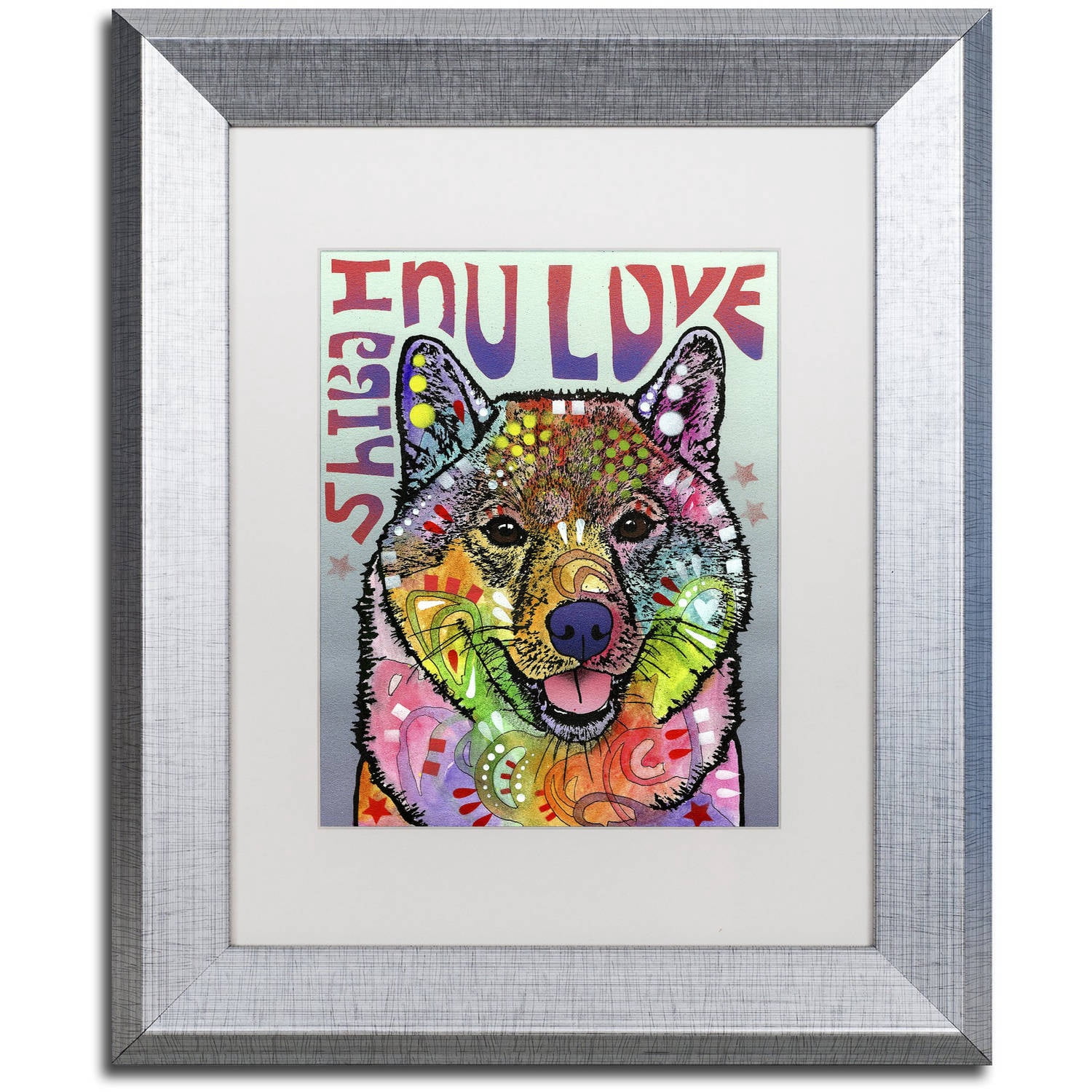 Trademark Fine Art 'Shiba Inu Luv' Canvas Art by Dean Russo, White Matte, Silver Frame