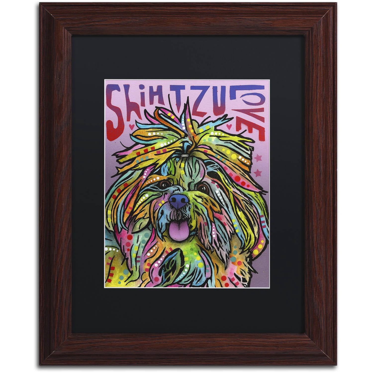 Trademark Fine Art 'Shih Tzu Luv' Canvas Art by Dean Russo, Black Matte, Wood Frame