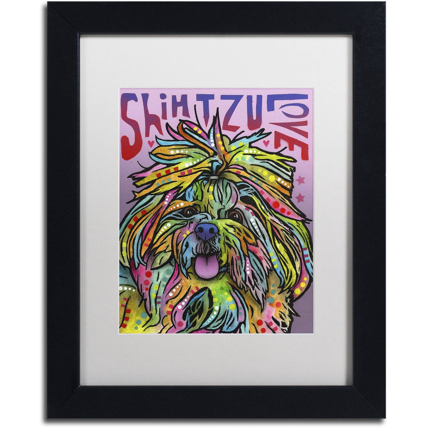 Trademark Fine Art 'Shih Tzu Luv' Canvas Art by Dean Russo, White Matte, Black Frame