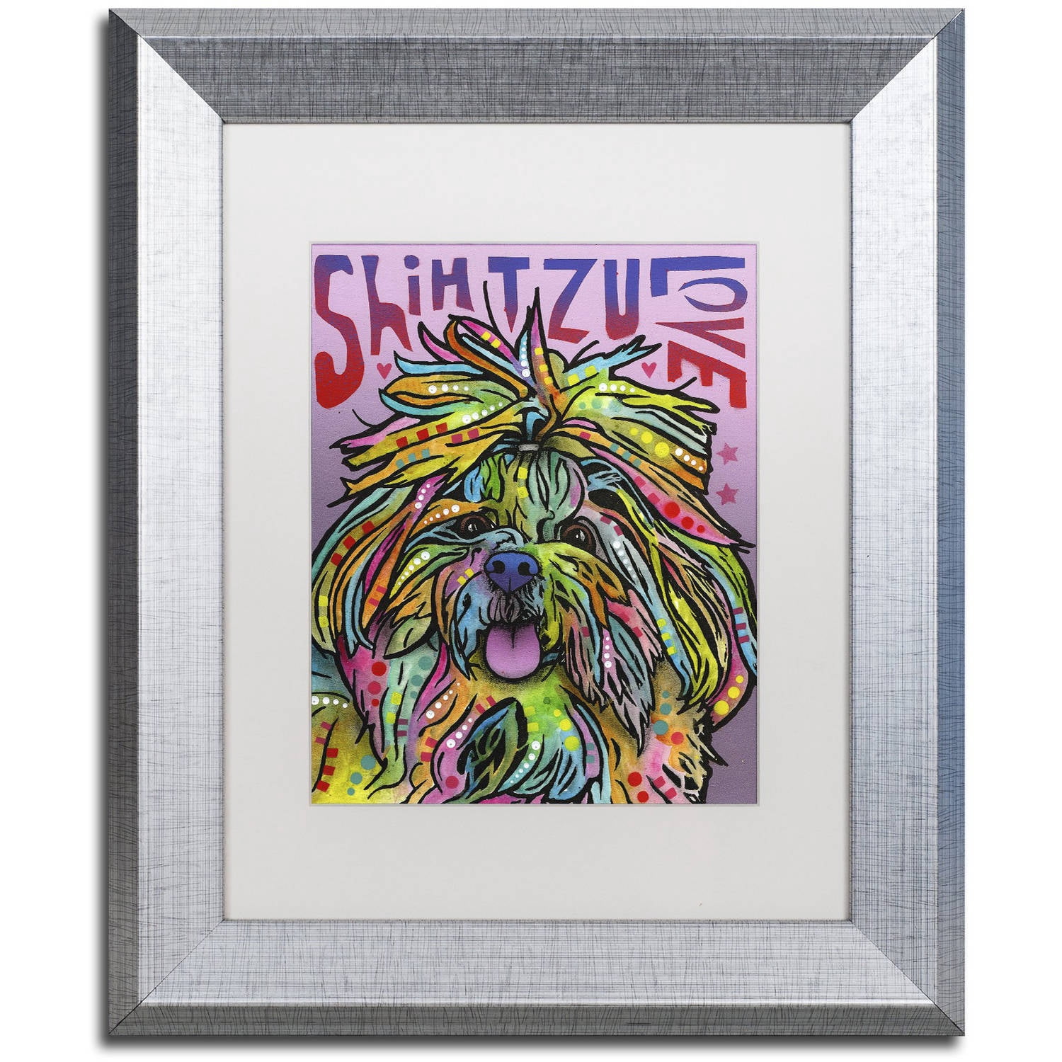 Trademark Fine Art 'Shih Tzu Luv' Canvas Art by Dean Russo, White Matte, Silver Frame