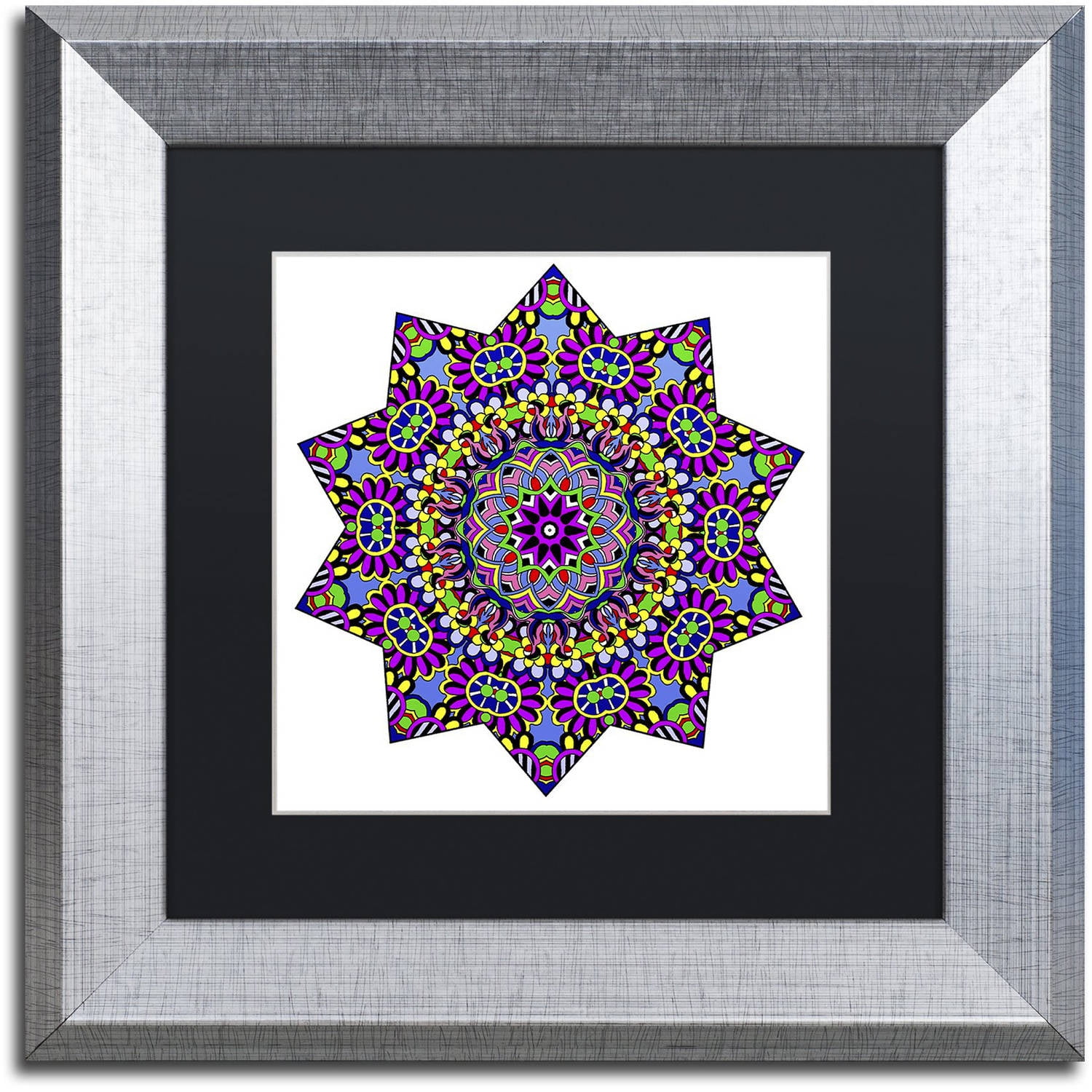 Trademark Fine Art "Shining Mandala in Purples" Canvas Art by Kathy G. Ahrens, Black Matte, Silver Frame