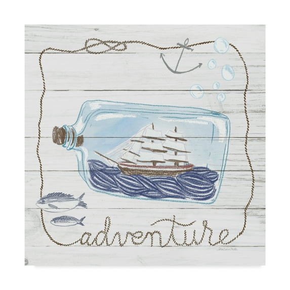 Trademark Fine Art 'Ship in a Bottle Adventure Shiplap' Canvas Art by Sara Zieve Miller