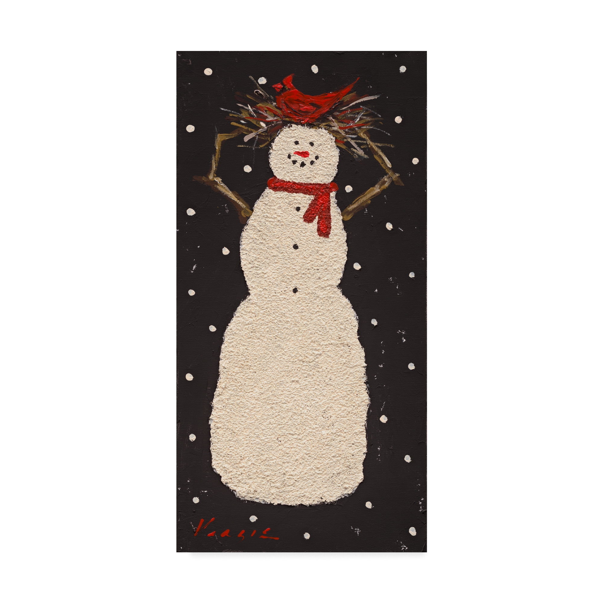 Trademark Fine Art 'Short Snowman With Cardinal' Canvas Art by Mary Miller Veazie