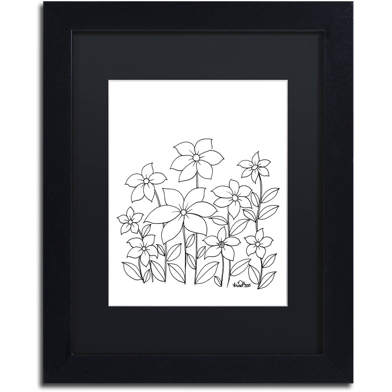 Trademark Fine Art "Simple Flower Doodle 1" Canvas Art by KCDoodleArt Black Matte, Black Frame
