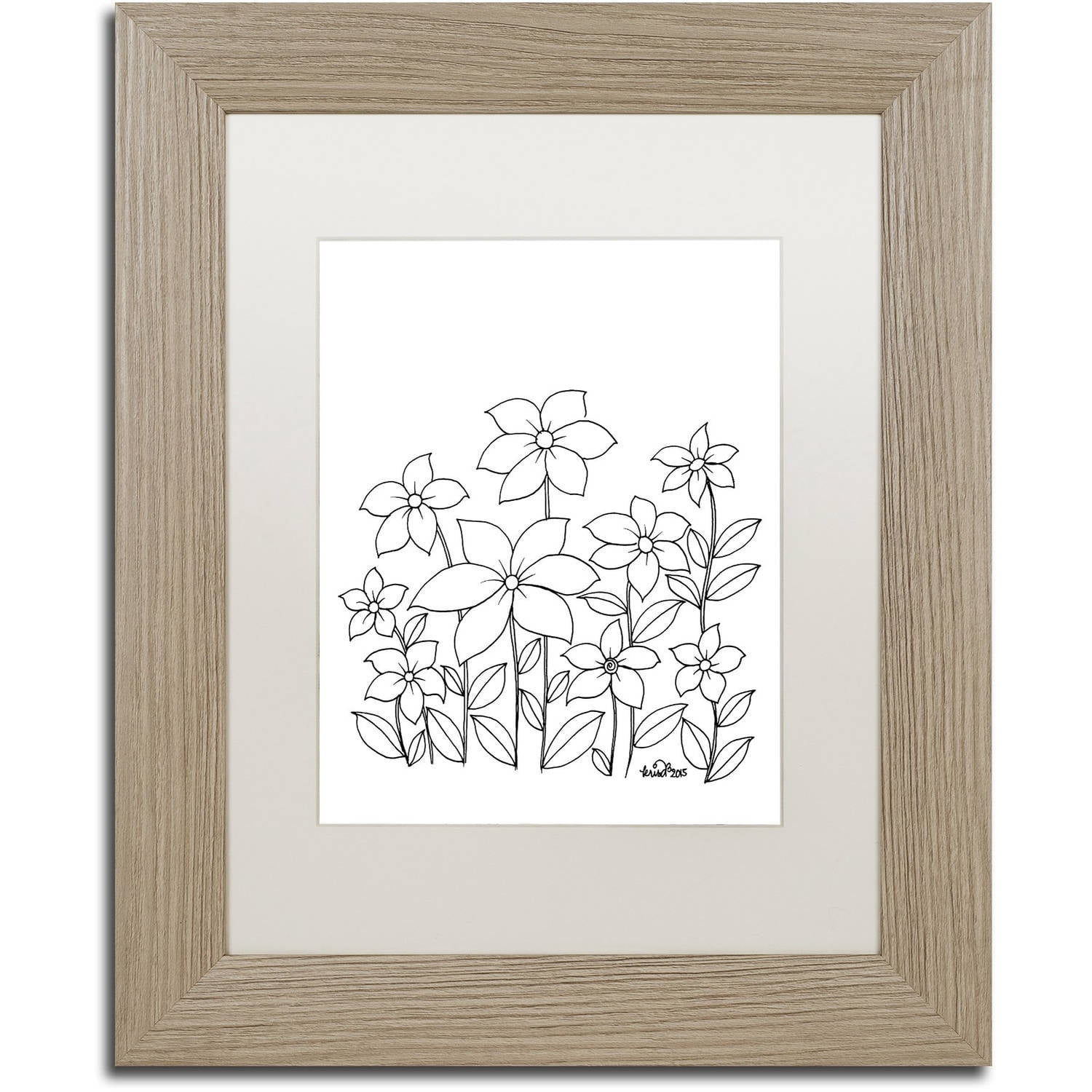 Trademark Fine Art "Simple Flower Doodle 1" Canvas Art by KCDoodleArt White Matte, Birch Frame