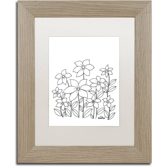 Trademark Fine Art "Simple Flower Doodle 1" Canvas Art by KCDoodleArt White Matte, Birch Frame