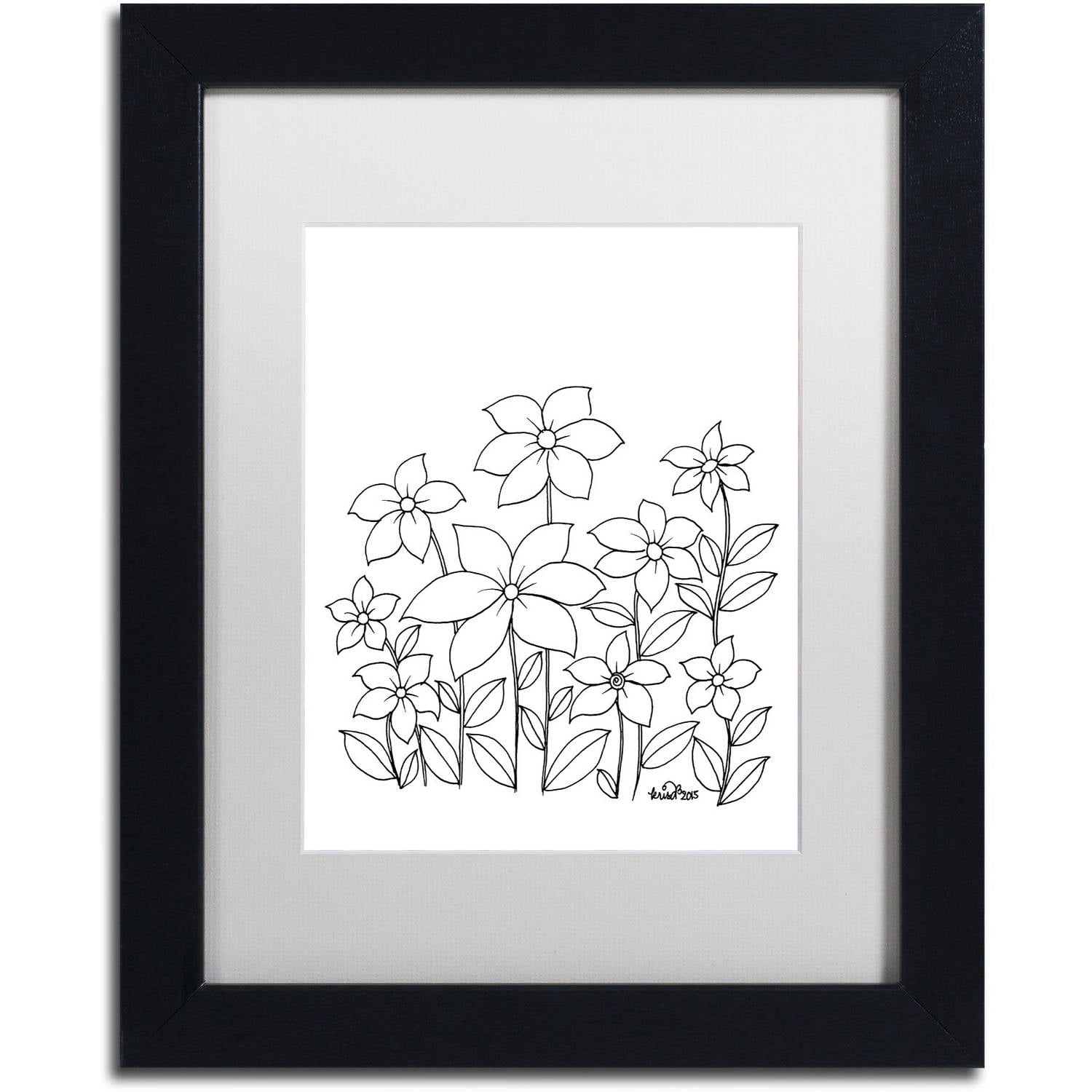 Trademark Fine Art "Simple Flower Doodle 1" Canvas Art by KCDoodleArt White Matte, Black Frame