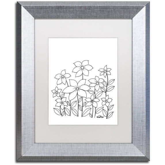 Trademark Fine Art "Simple Flower Doodle 1" Canvas Art by KCDoodleArt White Matte, Silver Frame