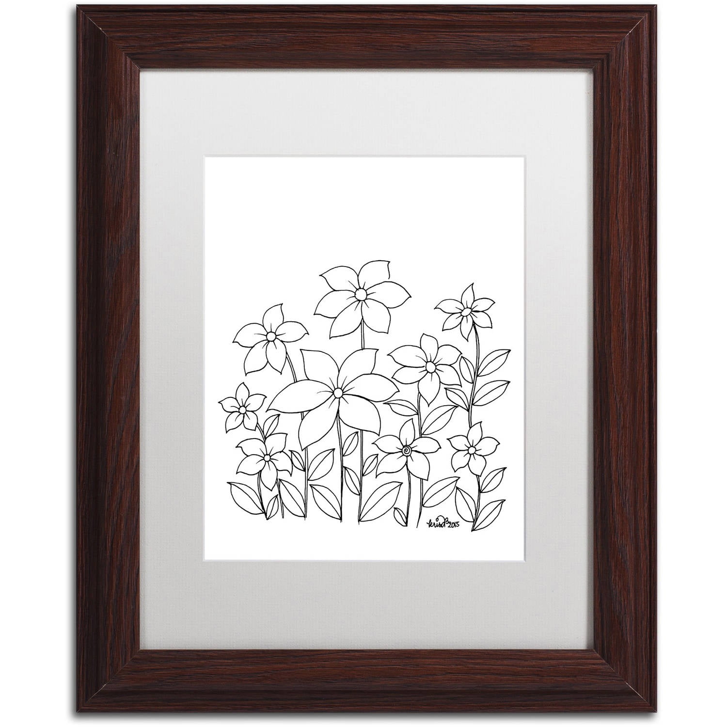 Trademark Fine Art "Simple Flower Doodle 1" Canvas Art by KCDoodleArt White Matte, Wood Frame