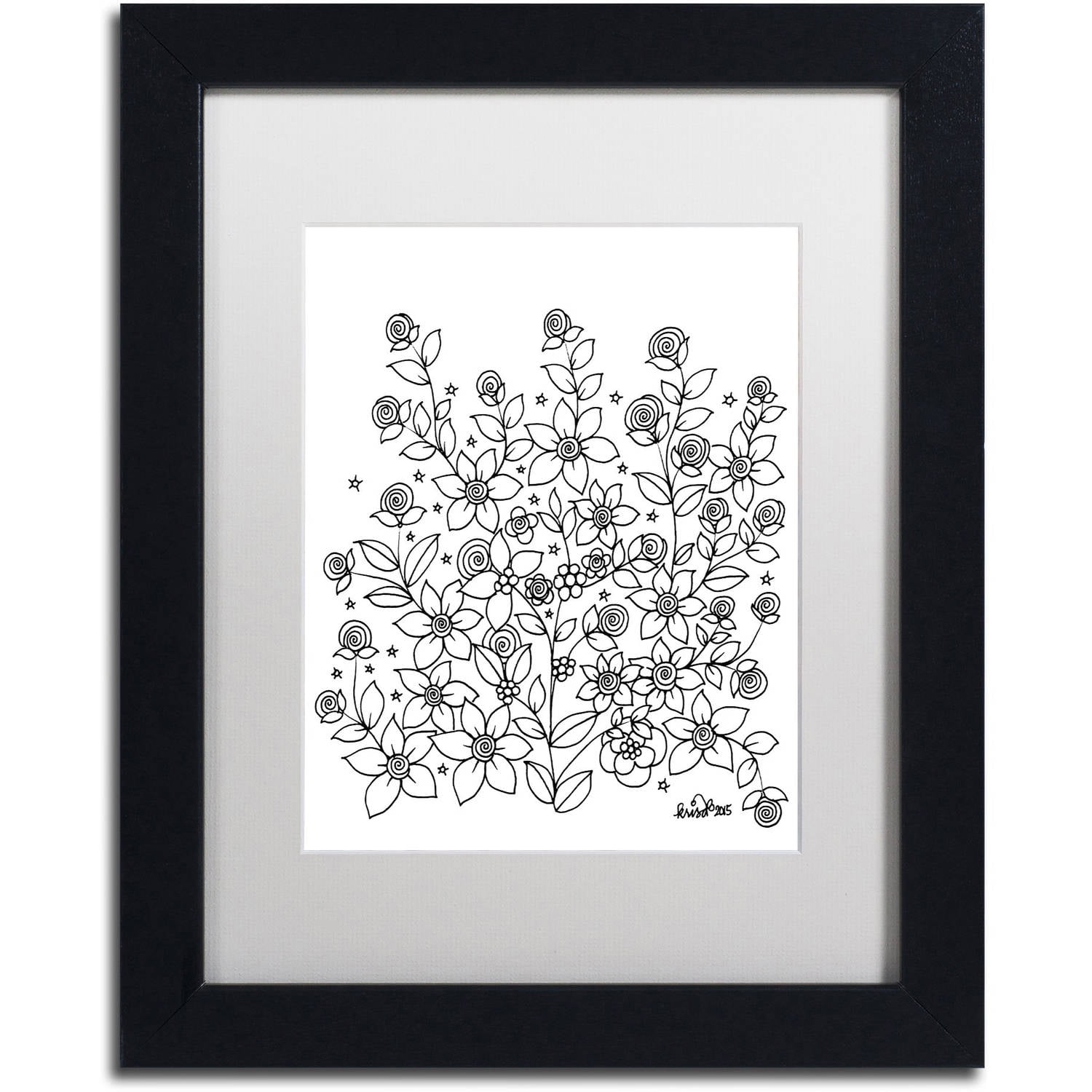 Trademark Fine Art "Simple Flower Doodle 2" Canvas Art by KCDoodleArt White Matte, Black Frame