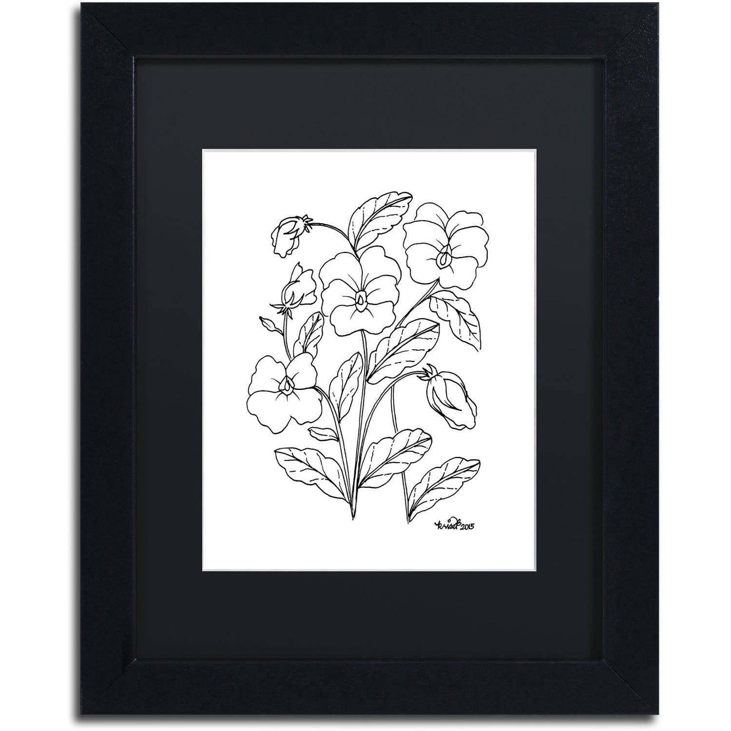 Trademark Fine Art "Simple Flower Doodle 3" Canvas Art by KCDoodleArt Black Matte, Black Frame