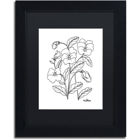 Trademark Fine Art "Simple Flower Doodle 3" Canvas Art by KCDoodleArt Black Matte, Black Frame