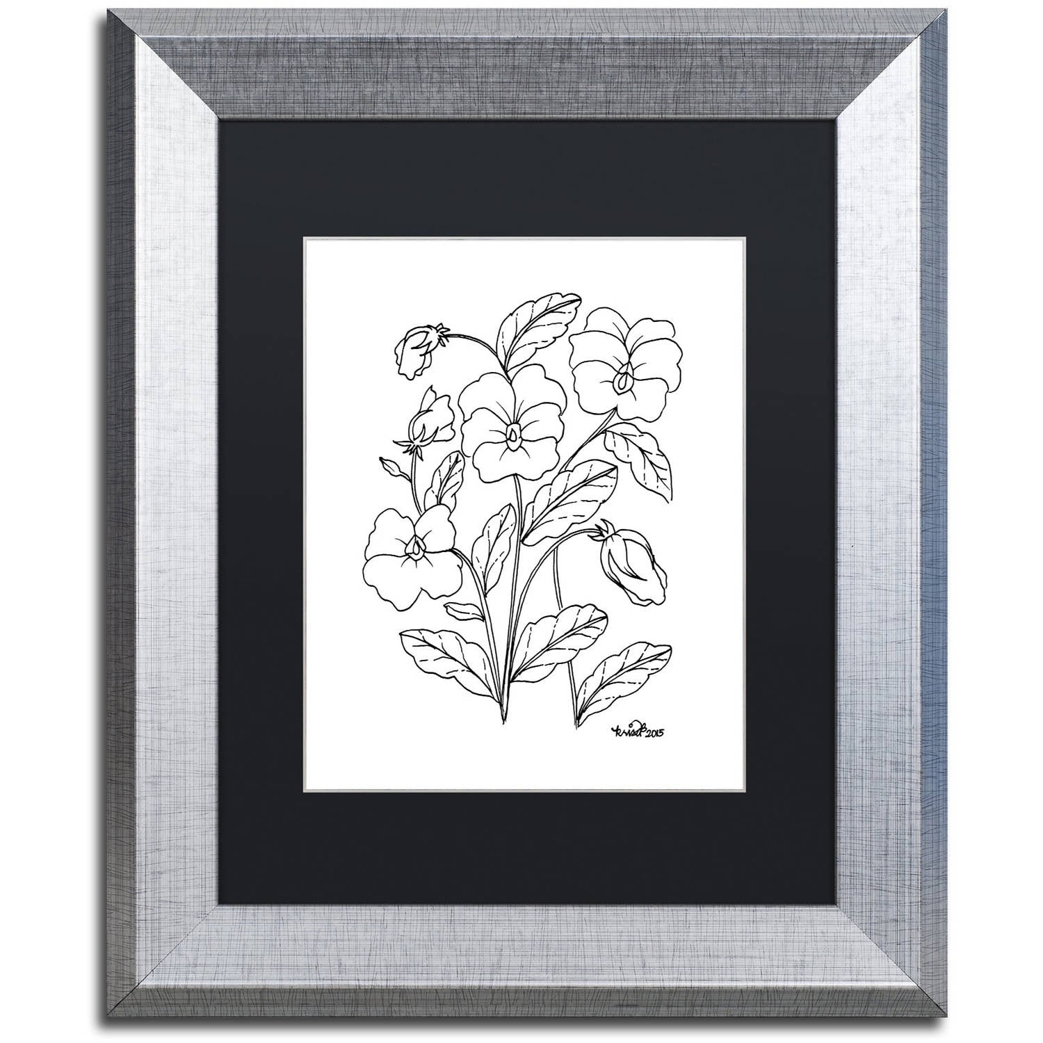 Trademark Fine Art "Simple Flower Doodle 3" Canvas Art by KCDoodleArt Black Matte, Silver Frame