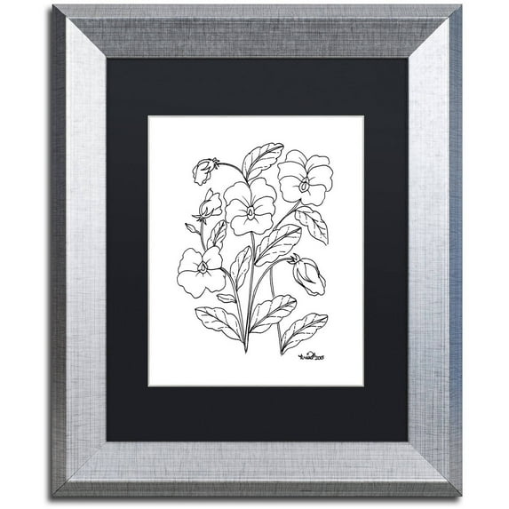 Trademark Fine Art "Simple Flower Doodle 3" Canvas Art by KCDoodleArt Black Matte, Silver Frame