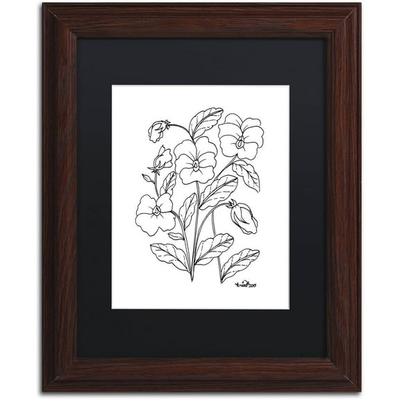 Trademark Fine Art "Simple Flower Doodle 3" Canvas Art by KCDoodleArt Black Matte, Wood Frame