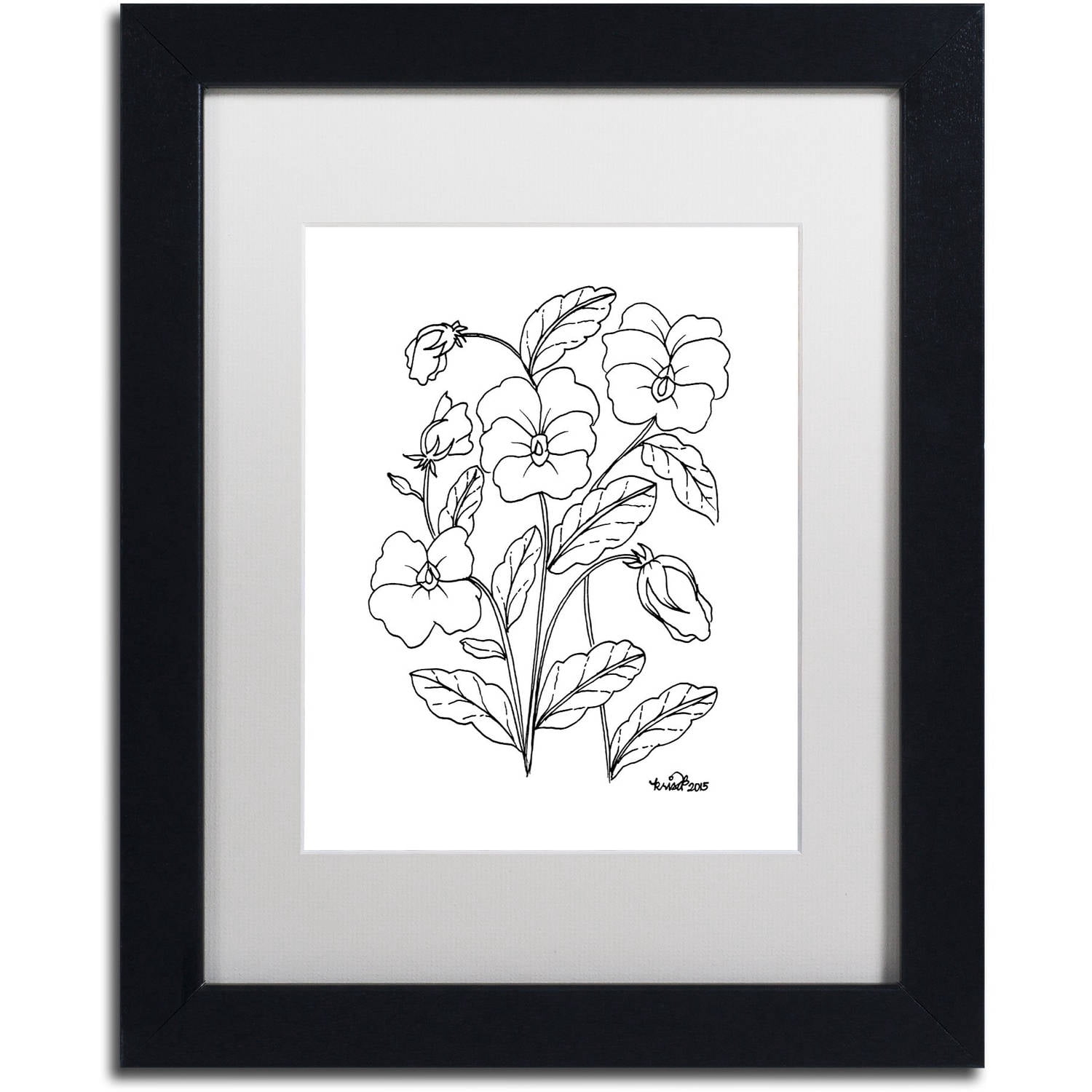 Trademark Fine Art "Simple Flower Doodle 3" Canvas Art by KCDoodleArt White Matte, Black Frame