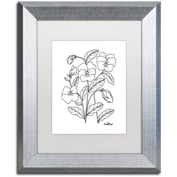 Trademark Fine Art "Simple Flower Doodle 3" Canvas Art by KCDoodleArt White Matte, Silver Frame
