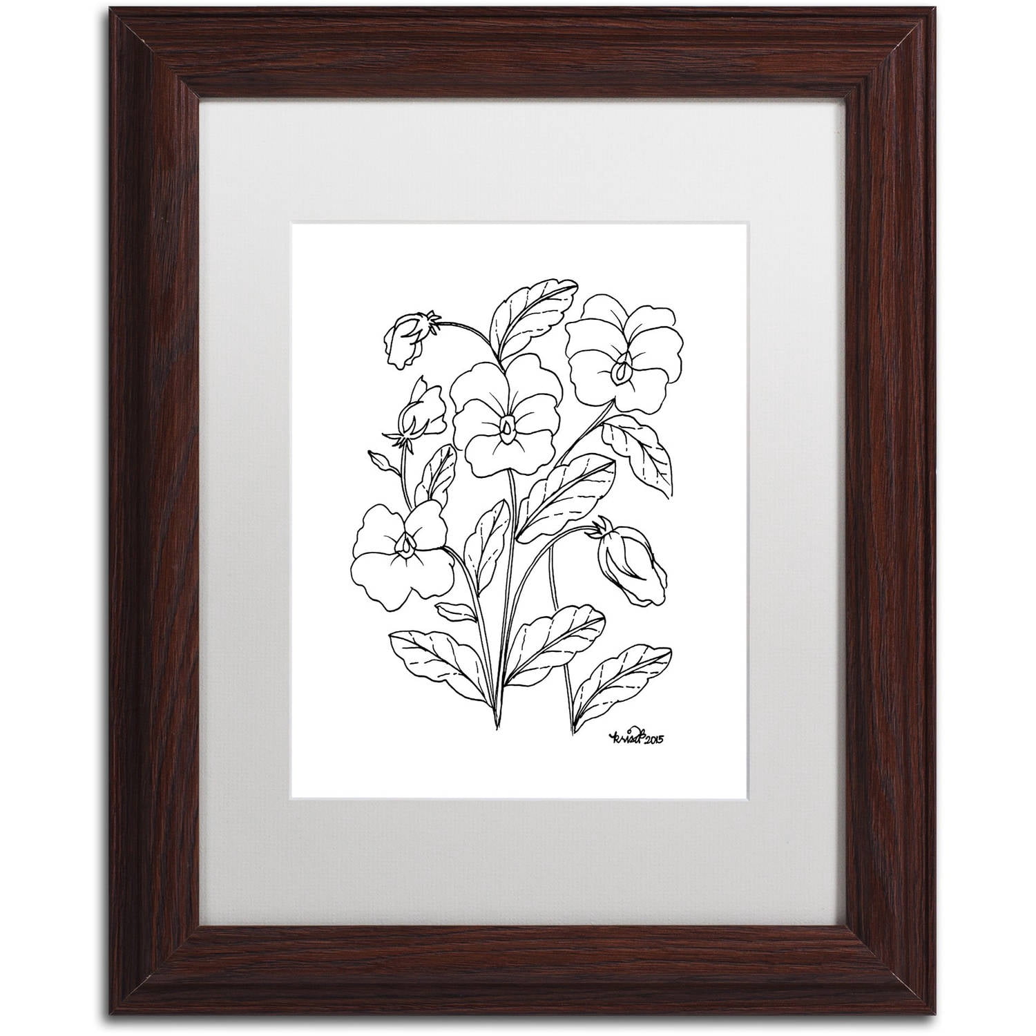 Trademark Fine Art "Simple Flower Doodle 3" Canvas Art by KCDoodleArt White Matte, Wood Frame