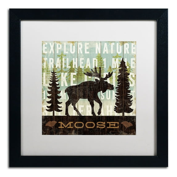 Trademark Fine Art "Simple Living Moose" Canvas Art by Michael Mullan, White Matte, Black Frame