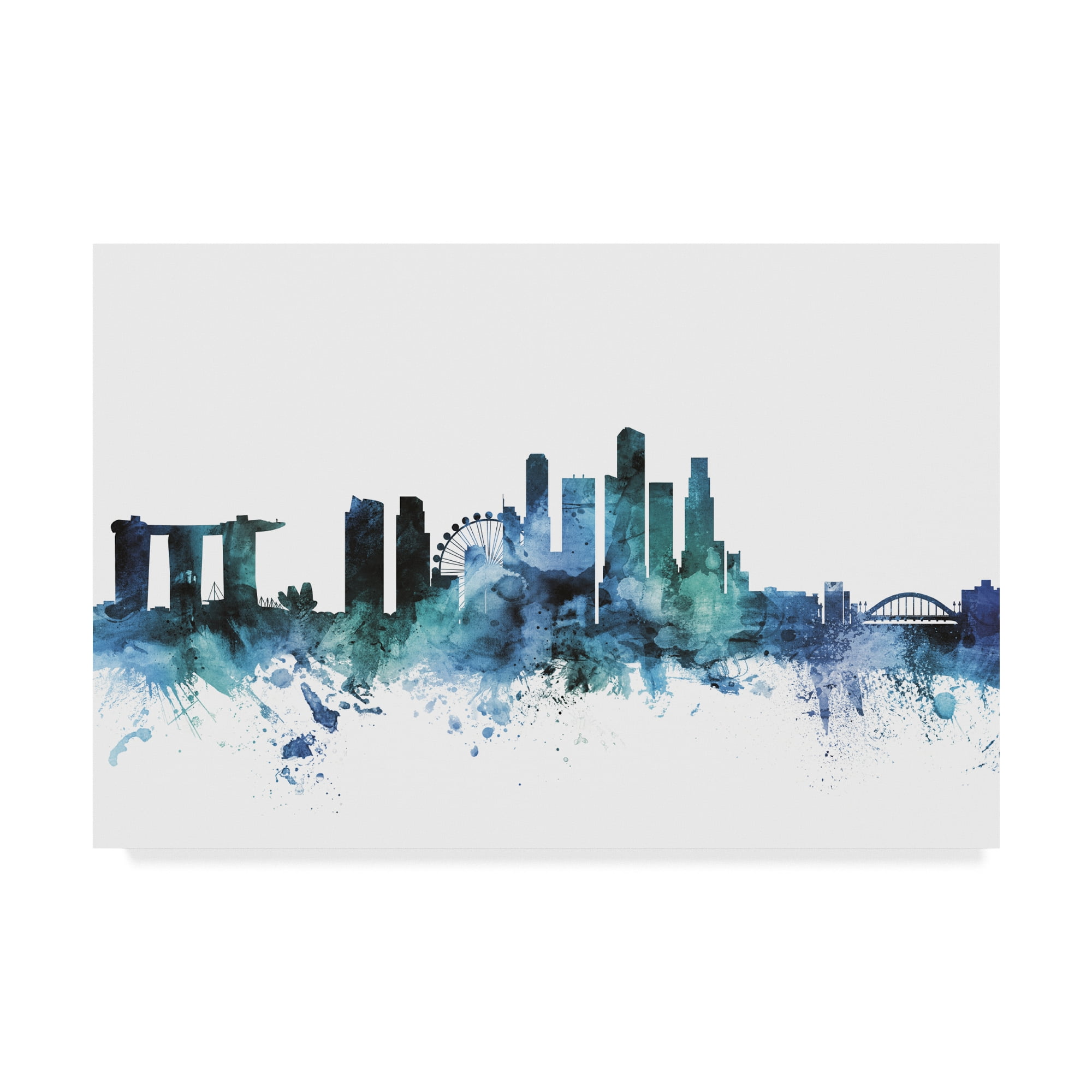 Trademark Fine Art 'Singapore Blue Teal Skyline' Canvas Art by Michael Tompsett