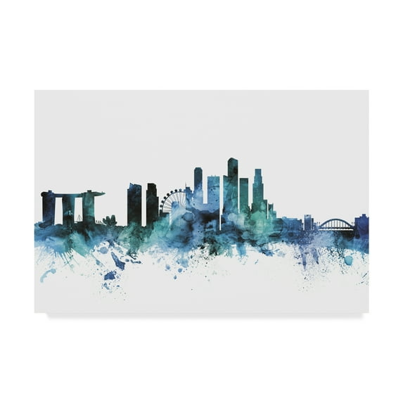 Trademark Fine Art 'Singapore Blue Teal Skyline' Canvas Art by Michael Tompsett