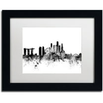 Trademark Fine Art "Singapore Skyline B&W" Canvas Art by Michael Tompsett, White Matte, Black Frame