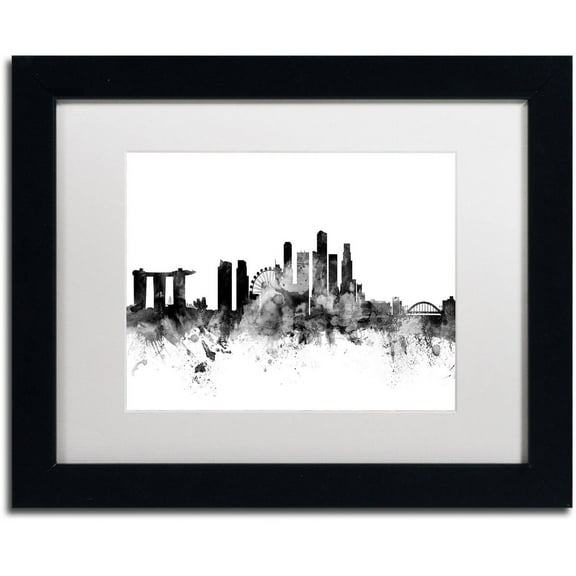 Trademark Fine Art "Singapore Skyline B&W" Canvas Art by Michael Tompsett, White Matte, Black Frame